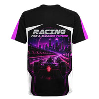 Electric Motorsport Racing Rugby Jersey Futuristic Neon Formula Race Car Skyline Art