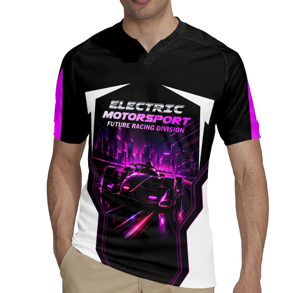 Electric Motorsport Racing Rugby Jersey Futuristic Neon Formula Race Car Skyline Art