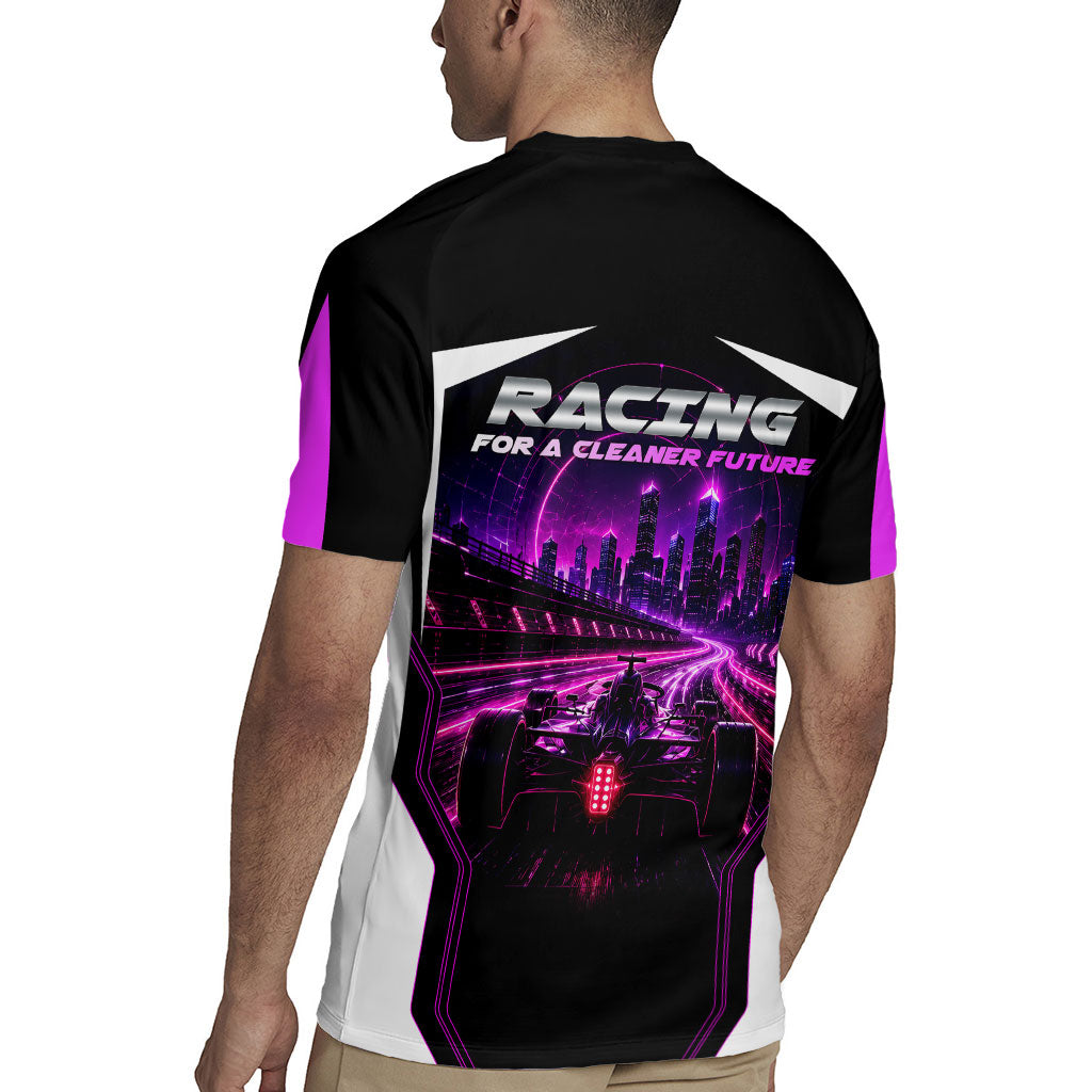 Electric Motorsport Racing Rugby Jersey Futuristic Neon Formula Race Car Skyline Art