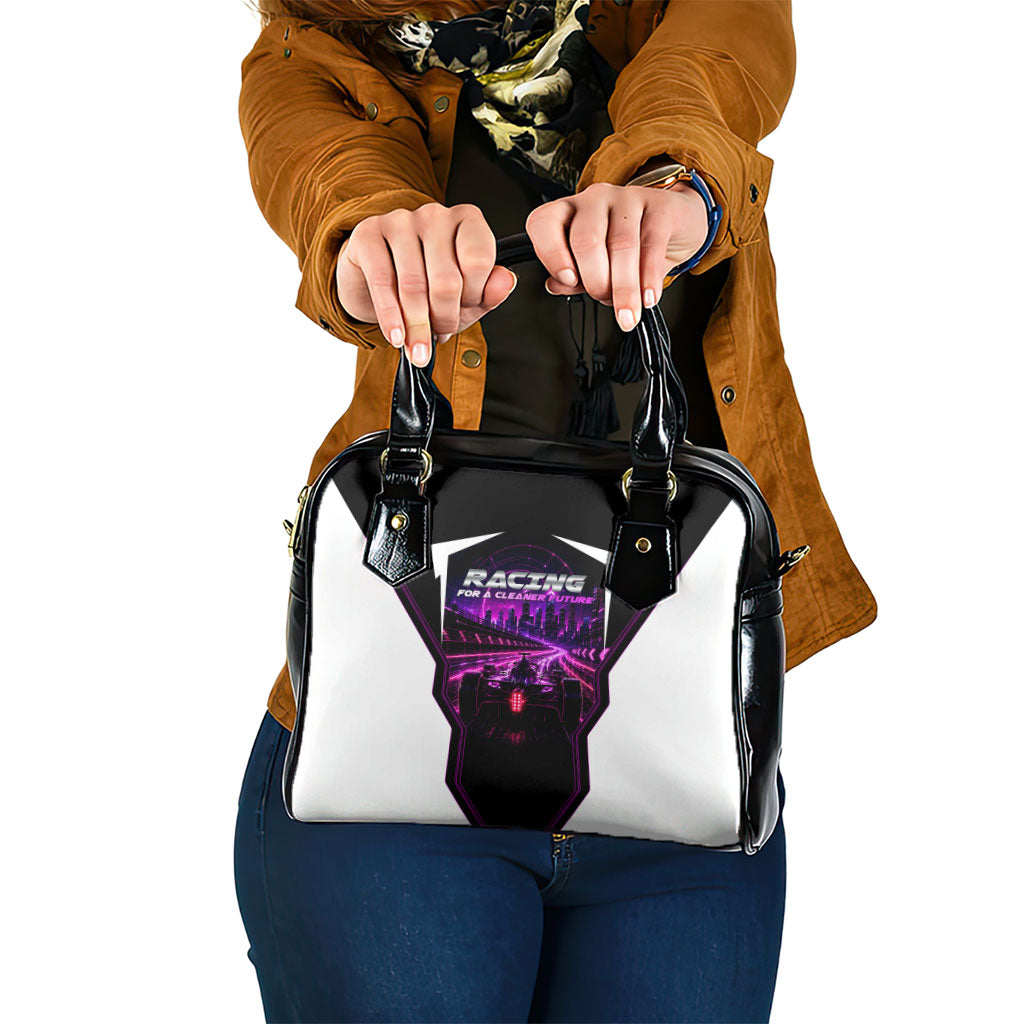 Electric Motorsport Racing Shoulder Handbag Futuristic Neon Formula Race Car Skyline Art