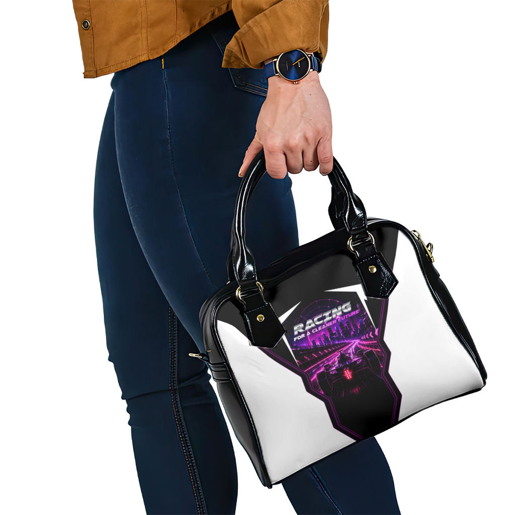 Electric Motorsport Racing Shoulder Handbag Futuristic Neon Formula Race Car Skyline Art