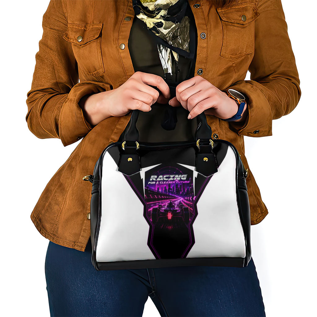 Electric Motorsport Racing Shoulder Handbag Futuristic Neon Formula Race Car Skyline Art