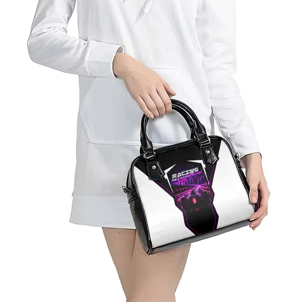 Electric Motorsport Racing Shoulder Handbag Futuristic Neon Formula Race Car Skyline Art
