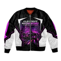 Electric Motorsport Racing Sleeve Zip Bomber Jacket Futuristic Neon Formula Race Car Skyline Art