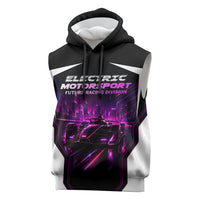 Electric Motorsport Racing Sleeveless Hoodie Futuristic Neon Formula Race Car Skyline Art