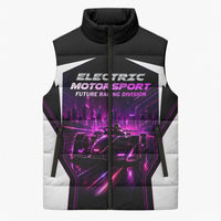 Electric Motorsport Racing Sleeveless Puffer Jacket Futuristic Neon Formula Race Car Skyline Art