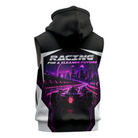 Electric Motorsport Racing Sleeveless Zip Hoodie Futuristic Neon Formula Race Car Skyline Art