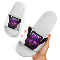 Electric Motorsport Racing Slide Sandals Futuristic Neon Formula Race Car Skyline Art