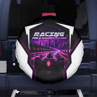 Electric Motorsport Racing Spare Tire Cover Futuristic Neon Formula Race Car Skyline Art