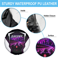 Electric Motorsport Racing Spare Tire Cover Futuristic Neon Formula Race Car Skyline Art