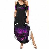 Electric Motorsport Racing Summer Maxi Dress Futuristic Neon Formula Race Car Skyline Art