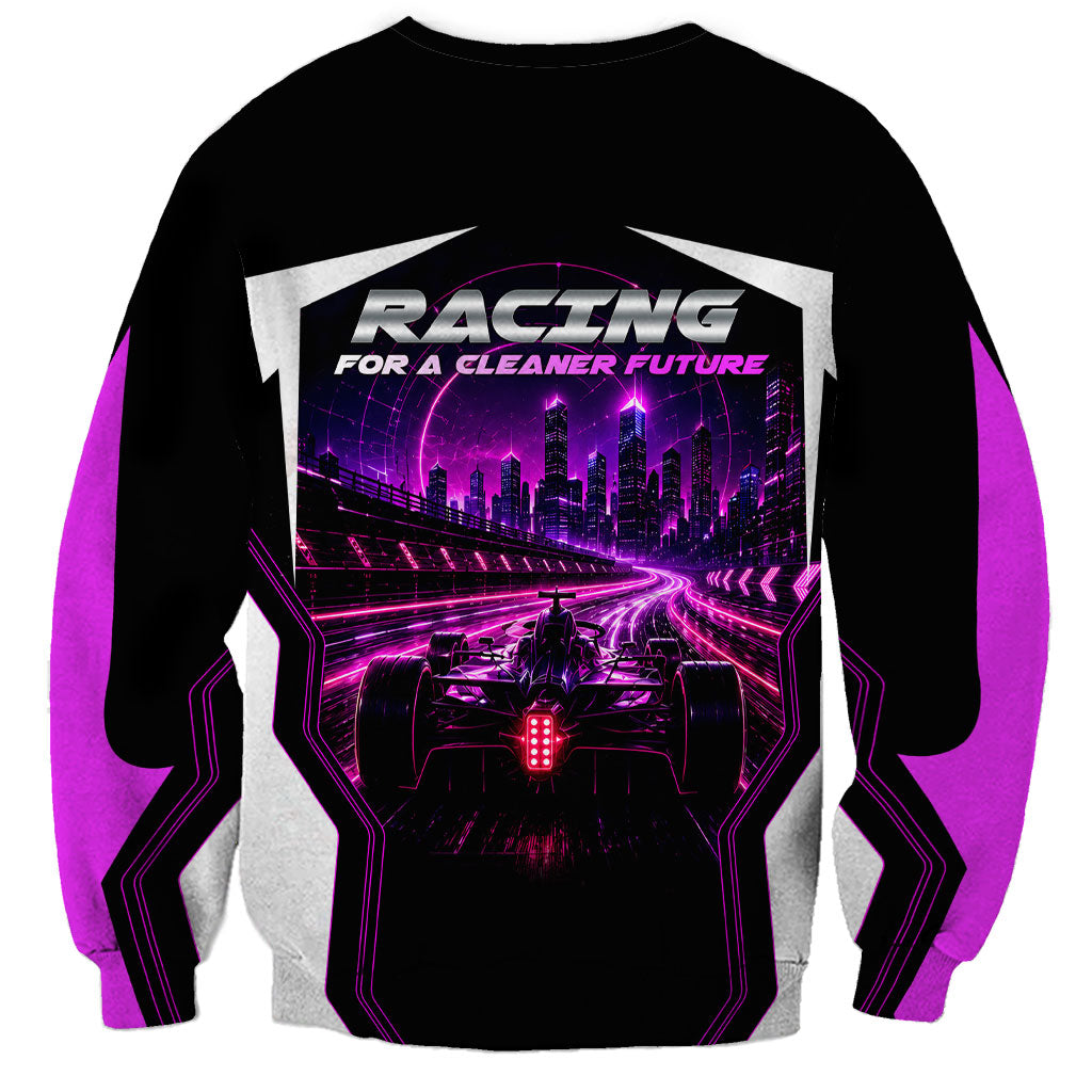 Electric Motorsport Racing Sweatshirt Futuristic Neon Formula Race Car Skyline Art