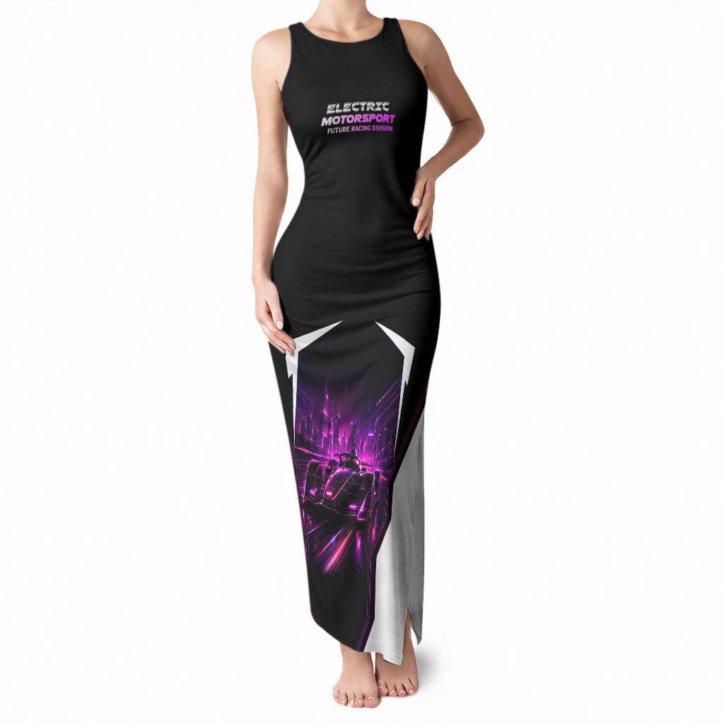 Electric Motorsport Racing Tank Maxi Dress Futuristic Neon Formula Race Car Skyline Art