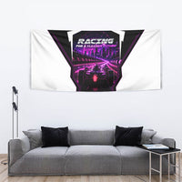 Electric Motorsport Racing Tapestry Futuristic Neon Formula Race Car Skyline Art