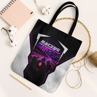 Electric Motorsport Racing Tote Bag Futuristic Neon Formula Race Car Skyline Art