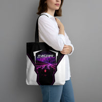 Electric Motorsport Racing Tote Bag Futuristic Neon Formula Race Car Skyline Art