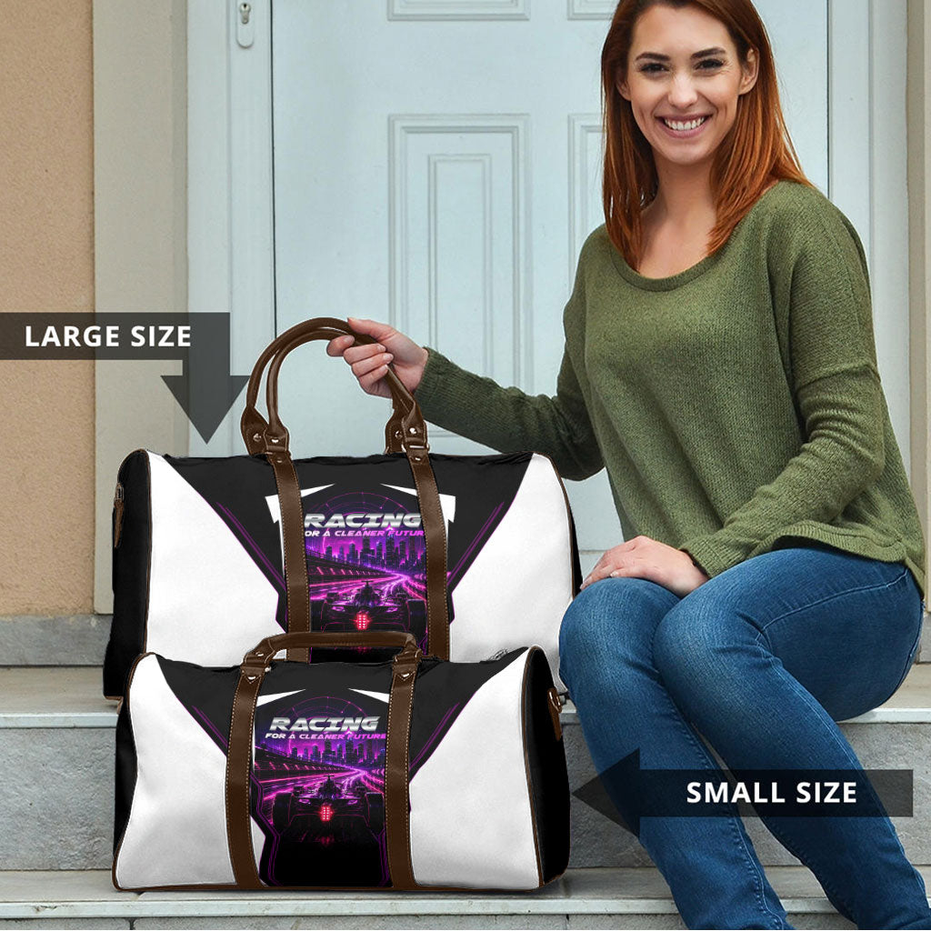 Electric Motorsport Racing Travel Bag Futuristic Neon Formula Race Car Skyline Art