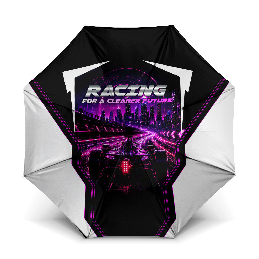 Electric Motorsport Racing Umbrella Futuristic Neon Formula Race Car Skyline Art