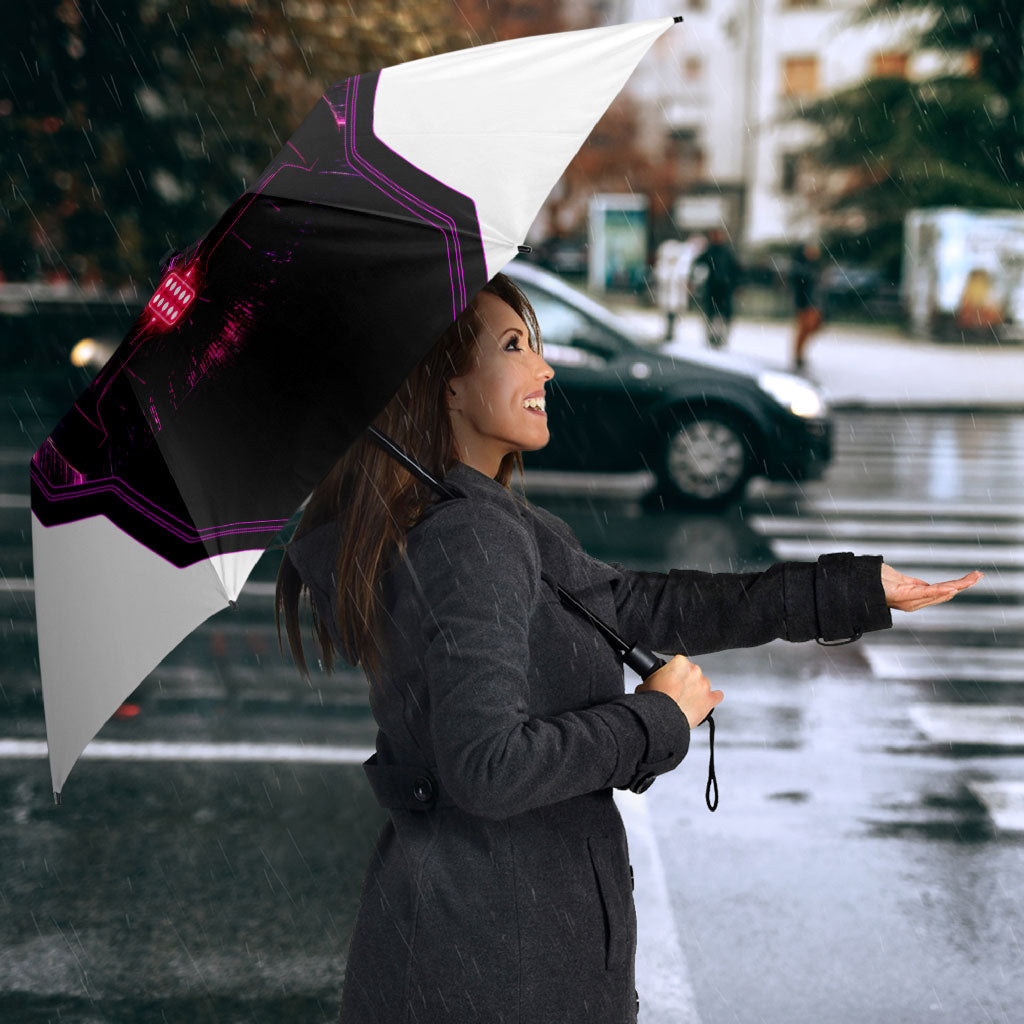 Electric Motorsport Racing Umbrella Futuristic Neon Formula Race Car Skyline Art