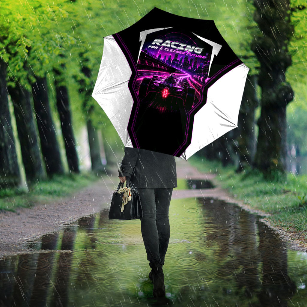 Electric Motorsport Racing Umbrella Futuristic Neon Formula Race Car Skyline Art