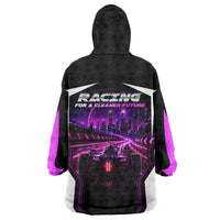 Electric Motorsport Racing Wearable Blanket Hoodie Futuristic Neon Formula Race Car Skyline Art