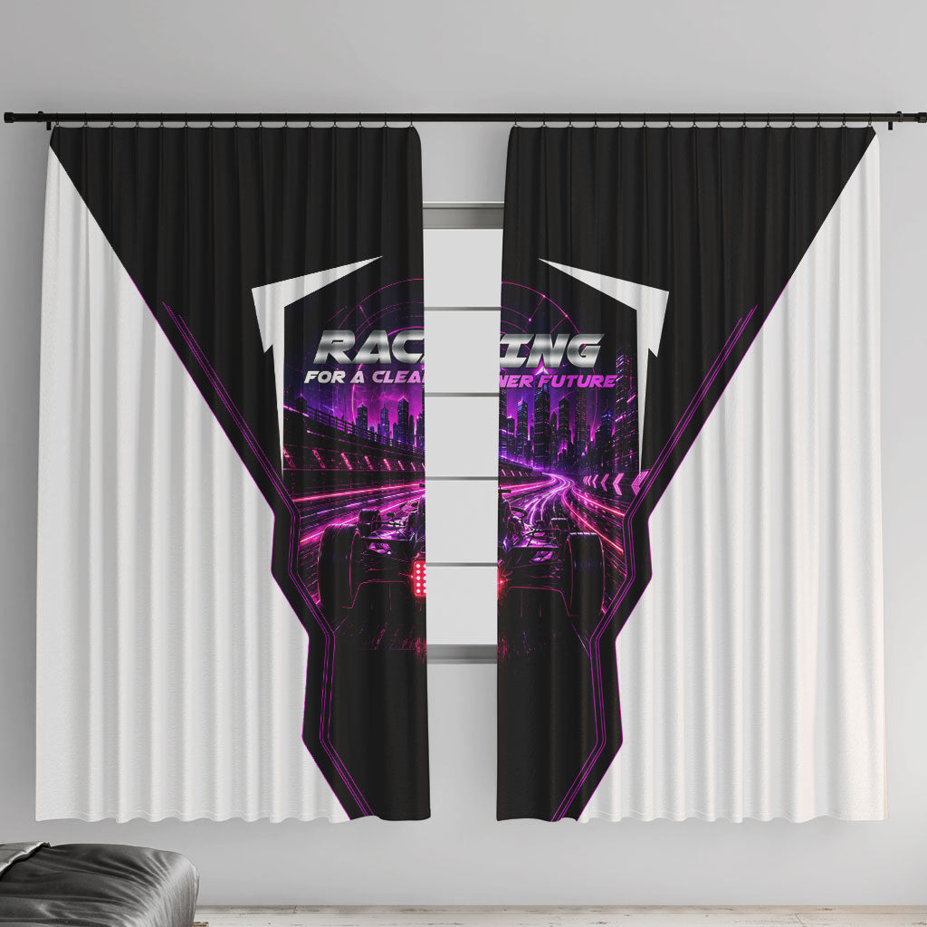 Electric Motorsport Racing Window Curtain Futuristic Neon Formula Race Car Skyline Art