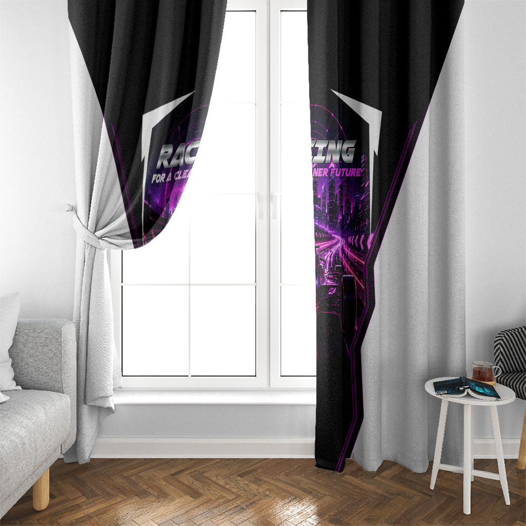Electric Motorsport Racing Window Curtain Futuristic Neon Formula Race Car Skyline Art