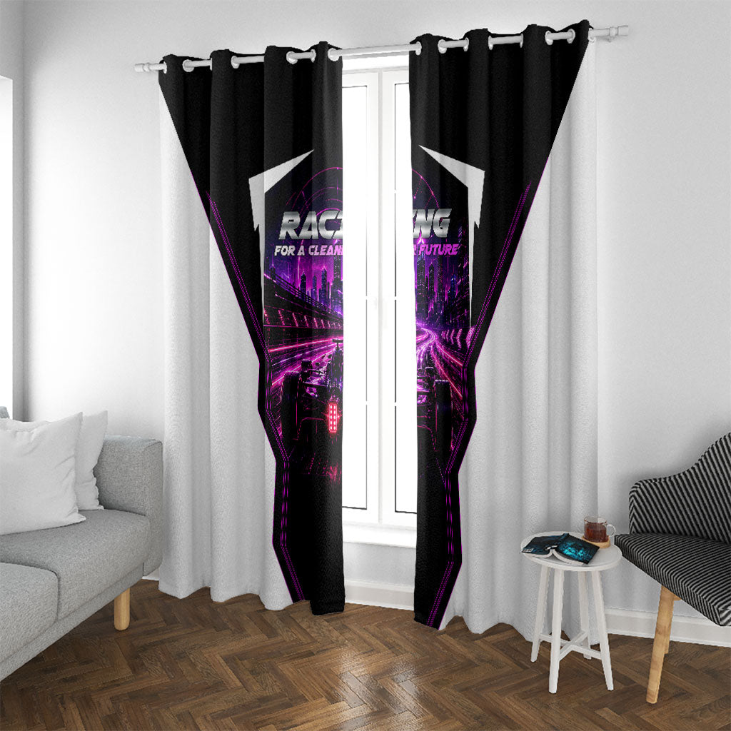 Electric Motorsport Racing Window Curtain Futuristic Neon Formula Race Car Skyline Art