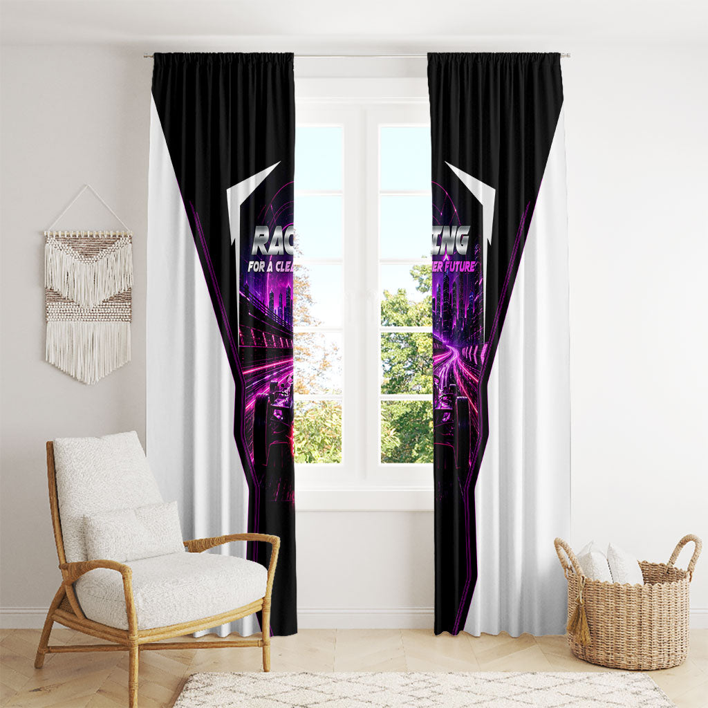Electric Motorsport Racing Window Curtain Futuristic Neon Formula Race Car Skyline Art
