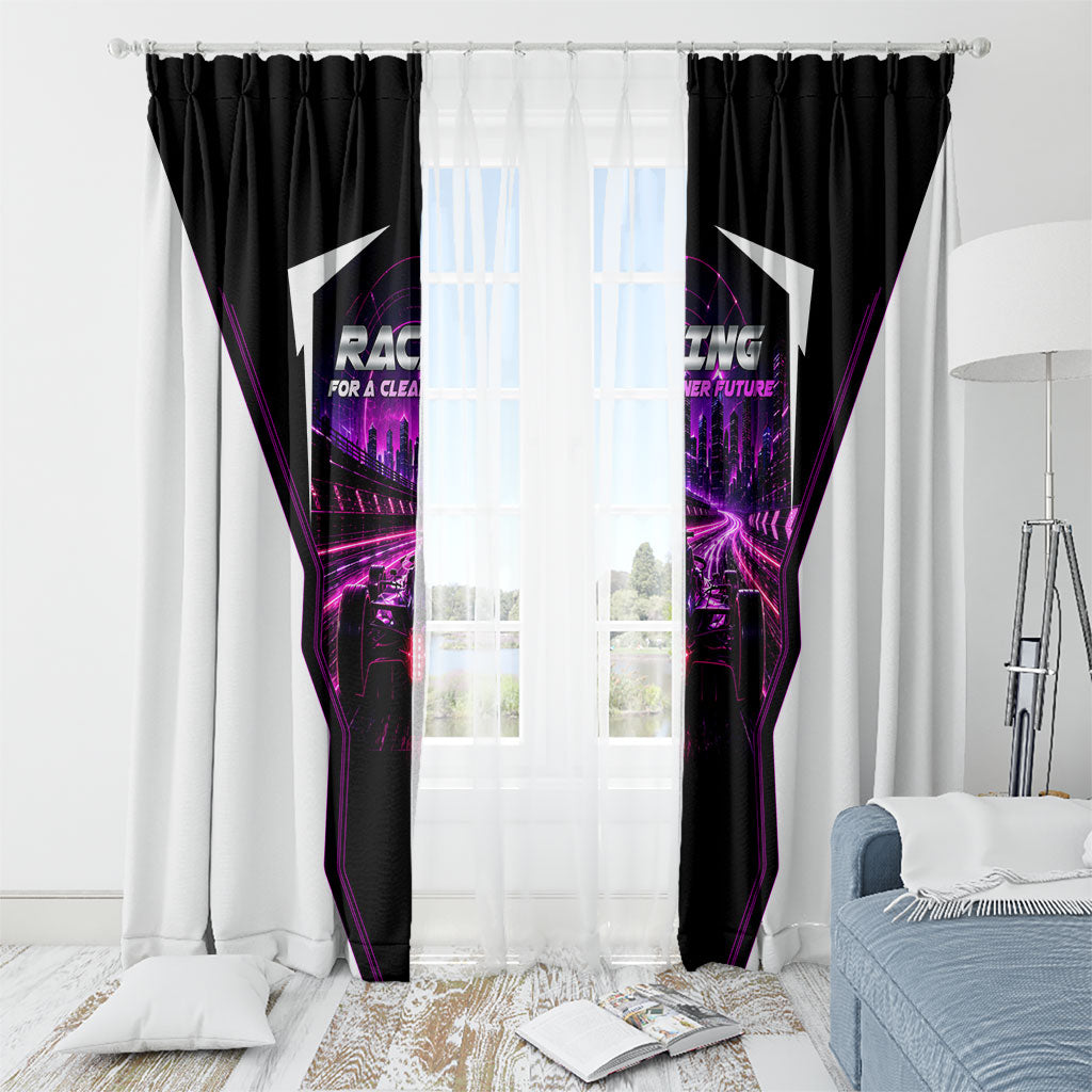 Electric Motorsport Racing Window Curtain Futuristic Neon Formula Race Car Skyline Art