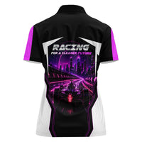 Electric Motorsport Racing Women Polo Shirt Futuristic Neon Formula Race Car Skyline Art