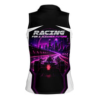 Electric Motorsport Racing Women Sleeveless Polo Shirt Futuristic Neon Formula Race Car Skyline Art