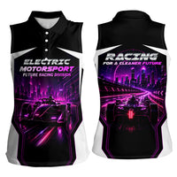 Electric Motorsport Racing Women Sleeveless Polo Shirt Futuristic Neon Formula Race Car Skyline Art