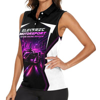Electric Motorsport Racing Women Sleeveless Polo Shirt Futuristic Neon Formula Race Car Skyline Art