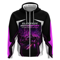Electric Motorsport Racing Zip Hoodie Futuristic Neon Formula Race Car Skyline Art