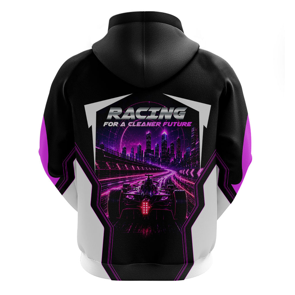 Electric Motorsport Racing Zip Hoodie Futuristic Neon Formula Race Car Skyline Art
