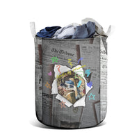 Cat Girl With A Pearl Earring Newspaper Laundry Basket Made By Human Handmade Mixed Media Pop Art