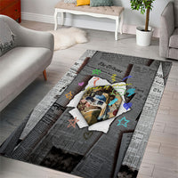 Cat Girl With A Pearl Earring Newspaper Area Rug Made By Human Handmade Mixed Media Pop Art