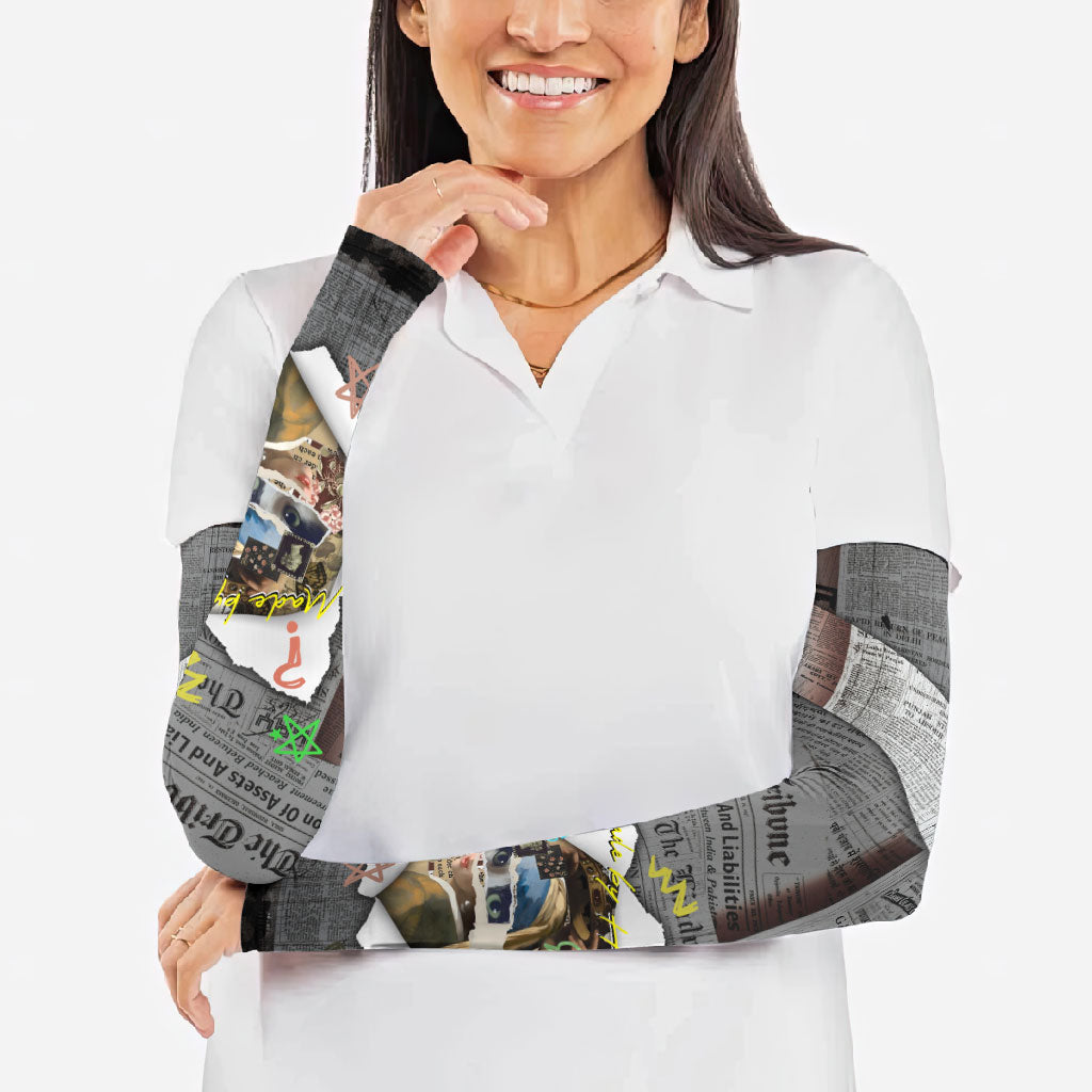 Cat Girl With A Pearl Earring Newspaper Arm Sleeves Made By Human Handmade Mixed Media Pop Art