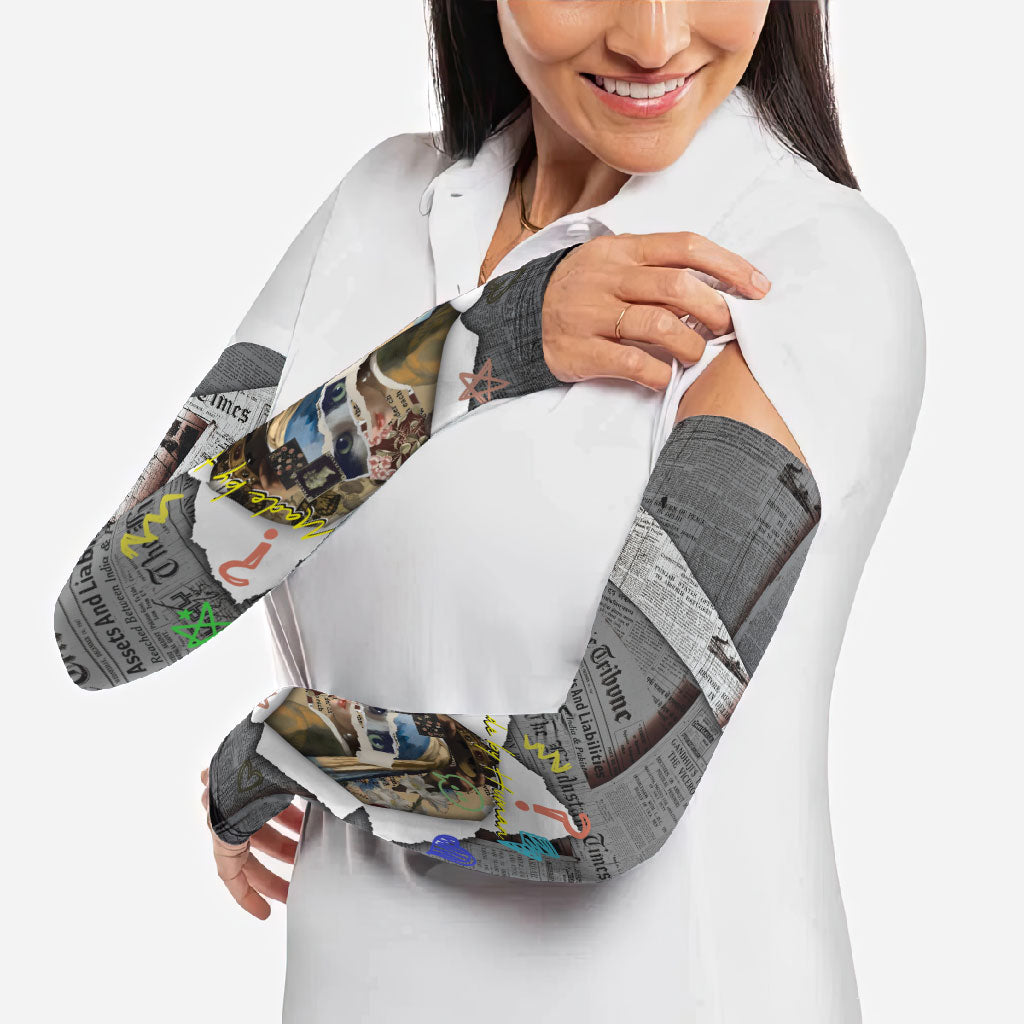 Cat Girl With A Pearl Earring Newspaper Arm Sleeves Made By Human Handmade Mixed Media Pop Art