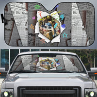 Cat Girl With A Pearl Earring Newspaper Auto Sun Shade Made By Human Handmade Mixed Media Pop Art