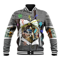 Cat Girl With A Pearl Earring Newspaper Baseball Jacket Made By Human Handmade Mixed Media Pop Art