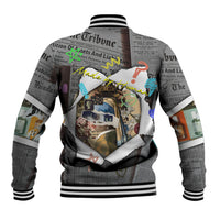 Cat Girl With A Pearl Earring Newspaper Baseball Jacket Made By Human Handmade Mixed Media Pop Art