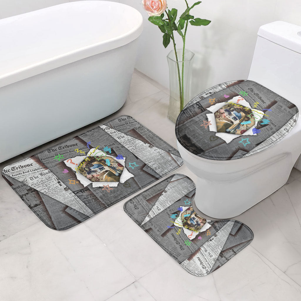 Cat Girl With A Pearl Earring Newspaper Bathroom Set Made By Human Handmade Mixed Media Pop Art