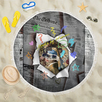 Cat Girl With A Pearl Earring Newspaper Beach Blanket Made By Human Handmade Mixed Media Pop Art