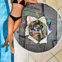 Cat Girl With A Pearl Earring Newspaper Beach Blanket Made By Human Handmade Mixed Media Pop Art