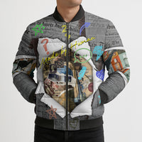 Cat Girl With A Pearl Earring Newspaper Bomber Puffer Jacket Made By Human Handmade Mixed Media Pop Art