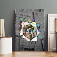 Cat Girl With A Pearl Earring Newspaper Canvas Wall Art Made By Human Handmade Mixed Media Pop Art