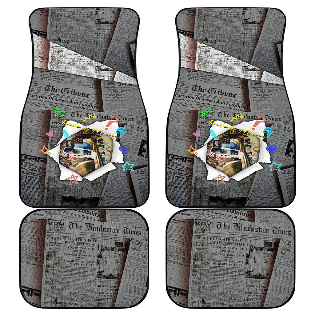 Cat Girl With A Pearl Earring Newspaper Car Mats Made By Human Handmade Mixed Media Pop Art