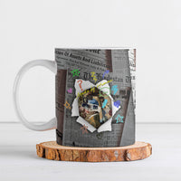 Cat Girl With A Pearl Earring Newspaper Ceramic Mug Made By Human Handmade Mixed Media Pop Art